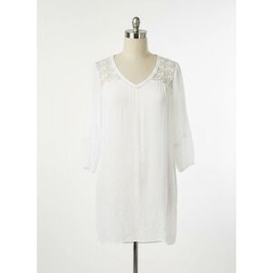 Indigo Rose White Lace Boho Tunic Dress V Neck 3/4 Sleeve Small‎